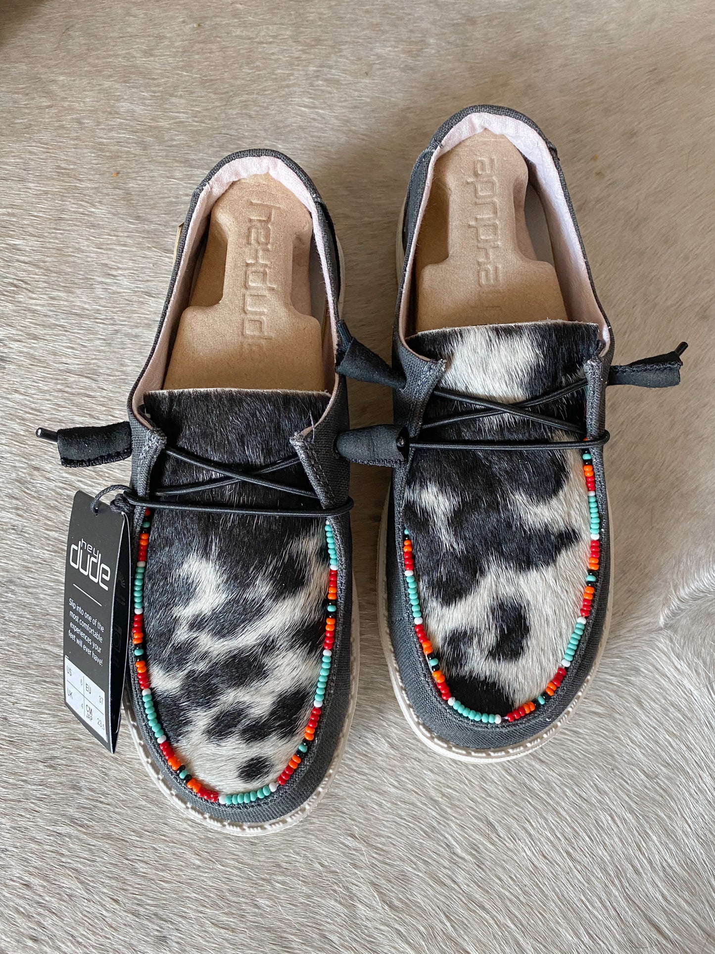 Genuine Cowhide Beaded Hey Dude Shoes | MADE TO ORDER